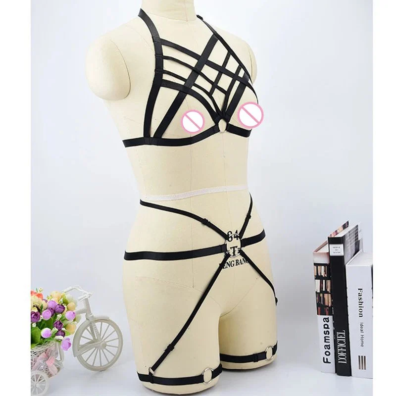 Fetish Body Harness Wear Cage Bra Women Sexy Bondage Lingerie Handmade Cupless Body Harness Goth Crop Top Underwear