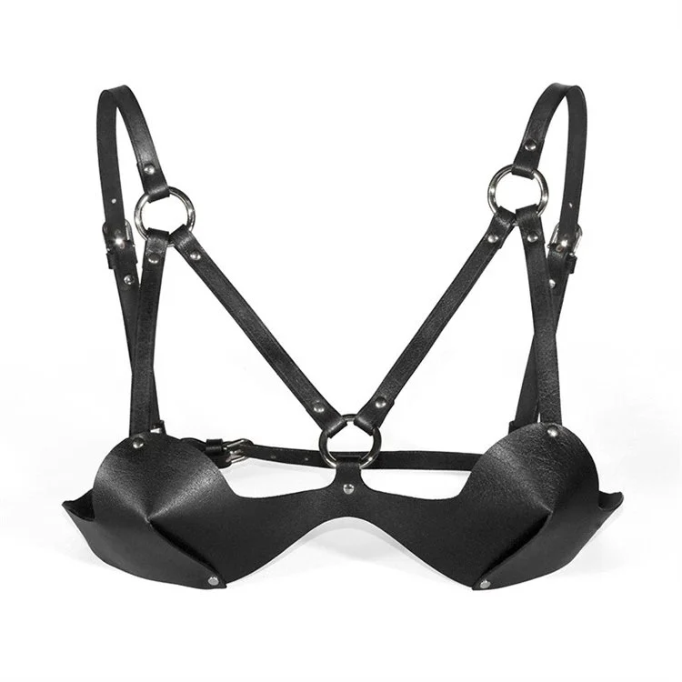 Fashion Adjustable Sexy Lingerie Women Sexy Black Leather Fetish Breast Bondage Bra Harness