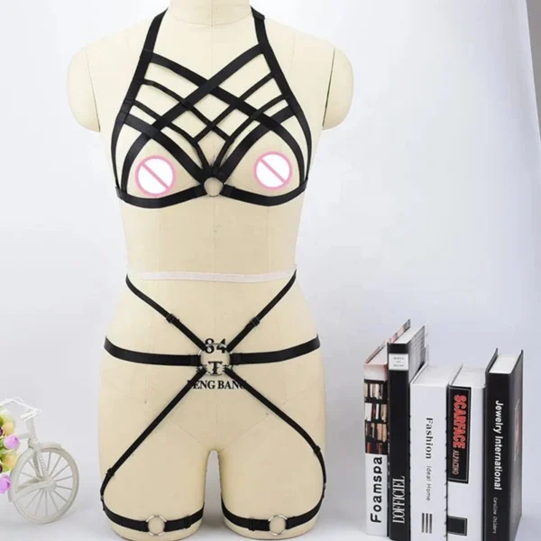 Fetish Body Harness Wear Cage Bra Women Sexy Bondage Lingerie Handmade Cupless Body Harness Goth Crop Top Underwear
