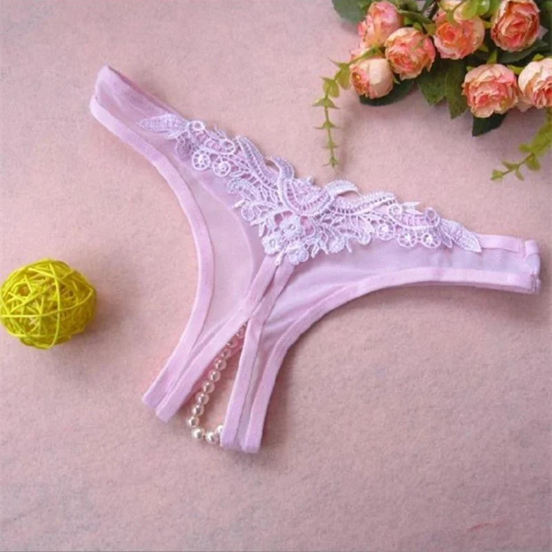 Women Underwear Thong Lace Crotchless Sexy G String Panties Female Briefs With Beads