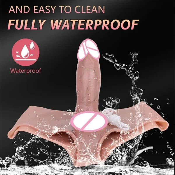 Wearable Dildo Leather Pants Made of Silicone That Simulates Water Spray Three Matching Tone Leather Pants for Adults