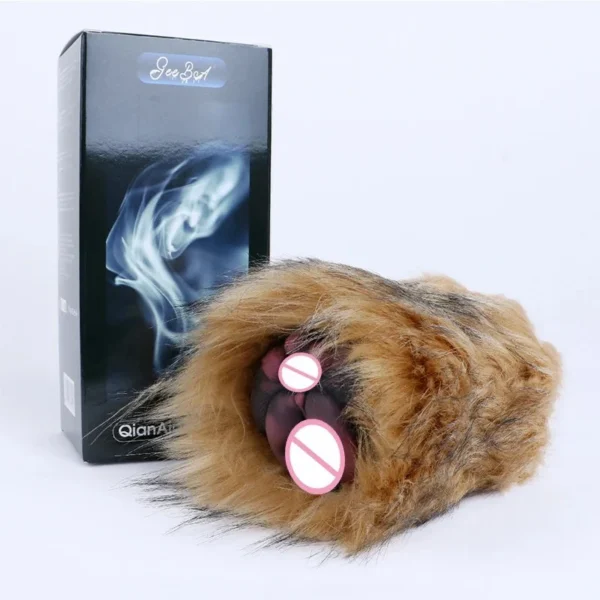 Fantasy Men Masturbators Stroker Dual Channel Masturbation Cup Anal Pussy Sex Toy Animal Plush Pussy Male Masturbator Cup