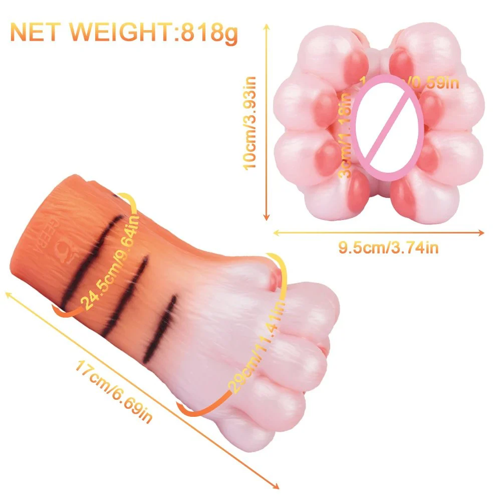 Fantasy Tiger Paw Male Masturbator with Furry Exterior & Realistic Silicone Tunnel Soft Touch Single Channel Toy for Solo Play