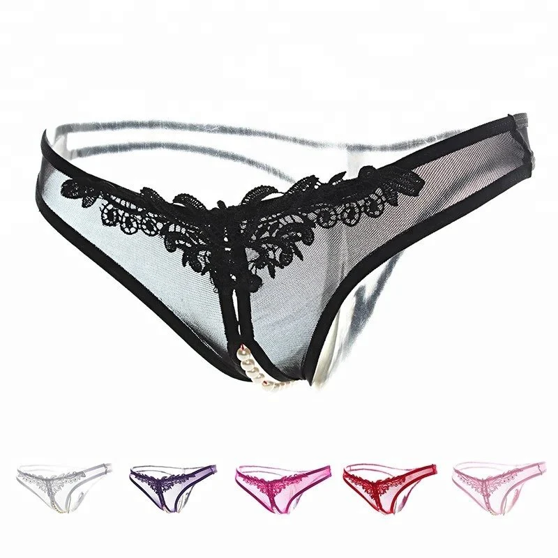 Women Underwear Thong Lace Crotchless Sexy G String Panties Female Briefs With Beads