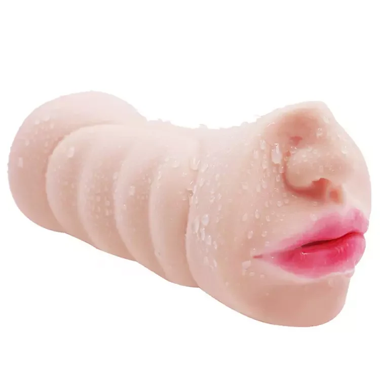 Double Channel Male Masturbator Cup Realistic Mouth Vagina Pocket Pussy With Sex Tongue