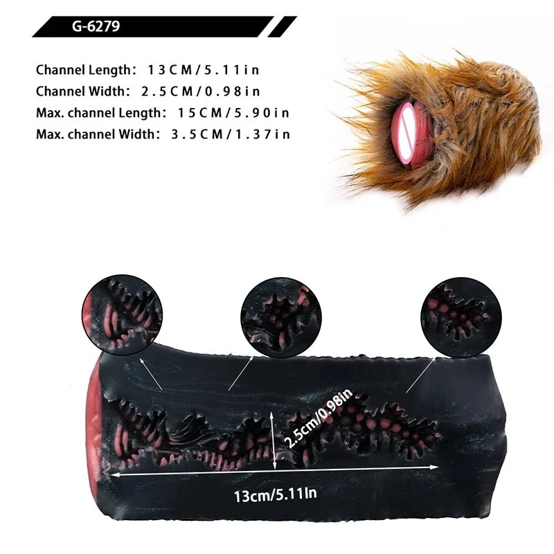 Furry Hyena Silicone Male Masturbator Strong Grip Realistic Feeling Handheld Stroker Style Adult Toy for 18+ with