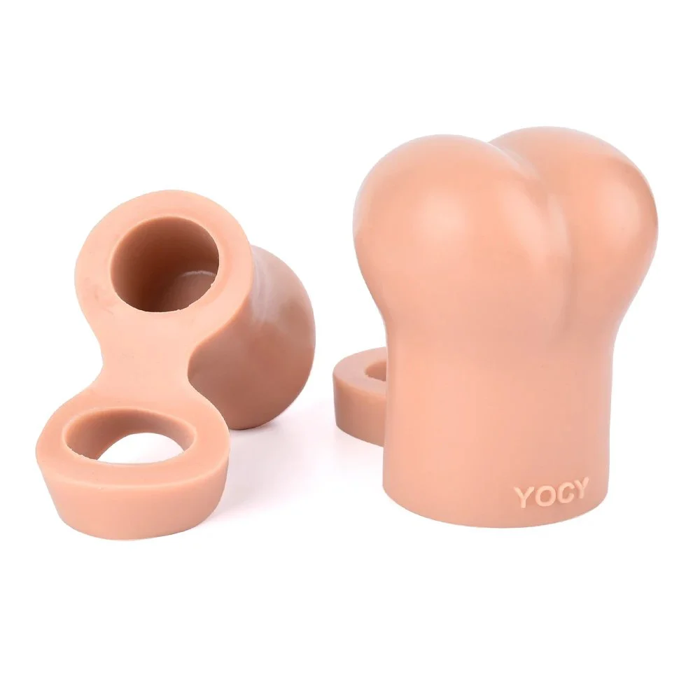 Design Realistic Cock Ring Wearable Testicle Enlargement Cup Silicone Soft Fantasy Masturbation Sex Toys Men