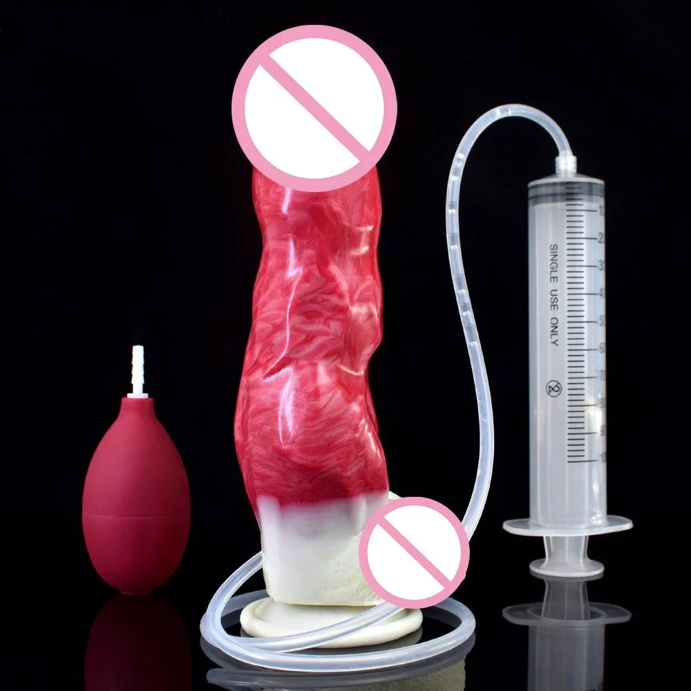 Thick Wolf Squirting Dildo Raw Meat Color Realistic Glans Raised Meridians Ejaculation Penis Masturbator Sex Toy for Women