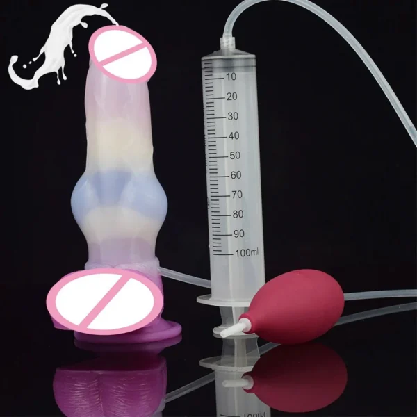Squirting Dog Dildo With Big Knot Inflatable Squirting Animal Dildo Ejaculating Penis Realistic Dildos Big Cock Sex Toys