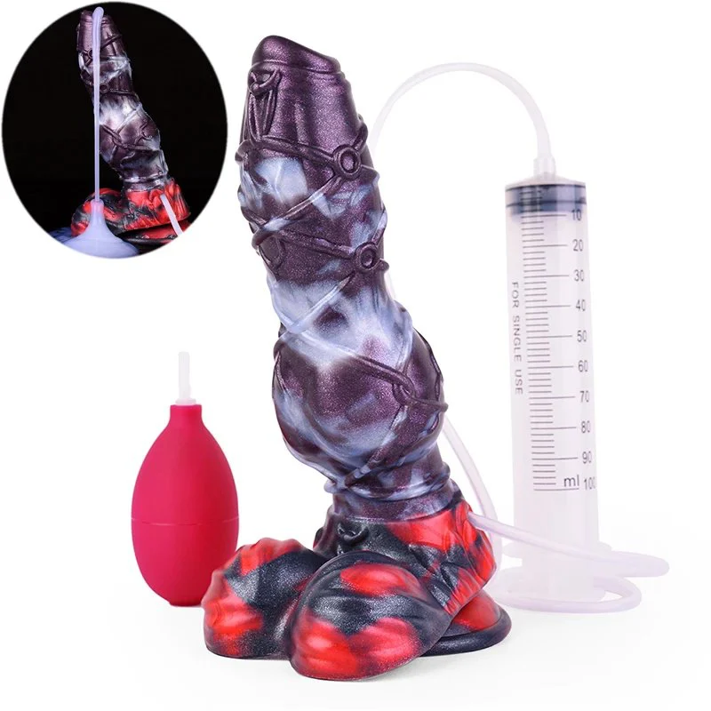 Squirting Horse Dildo with Big Knot Ejaculating Horse Dildo Silicone Squirting alien Cock Hand Free Anal Plug Adult Sex Toy