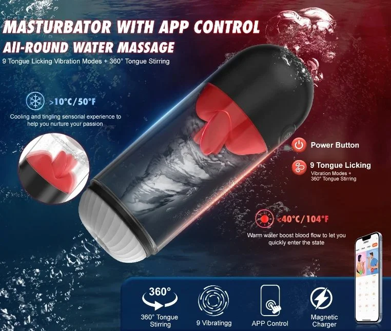 9 Modes USB 360 Rotation Licking Tongue App Control Masturbators Sex Toy Men