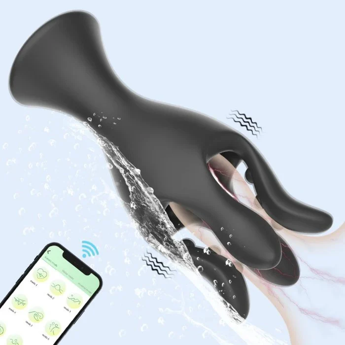 App Controlled Men's Pleasure Toy 9 Frequency Silicone Vibrating Penis Trainer for Men Self-Masturbation