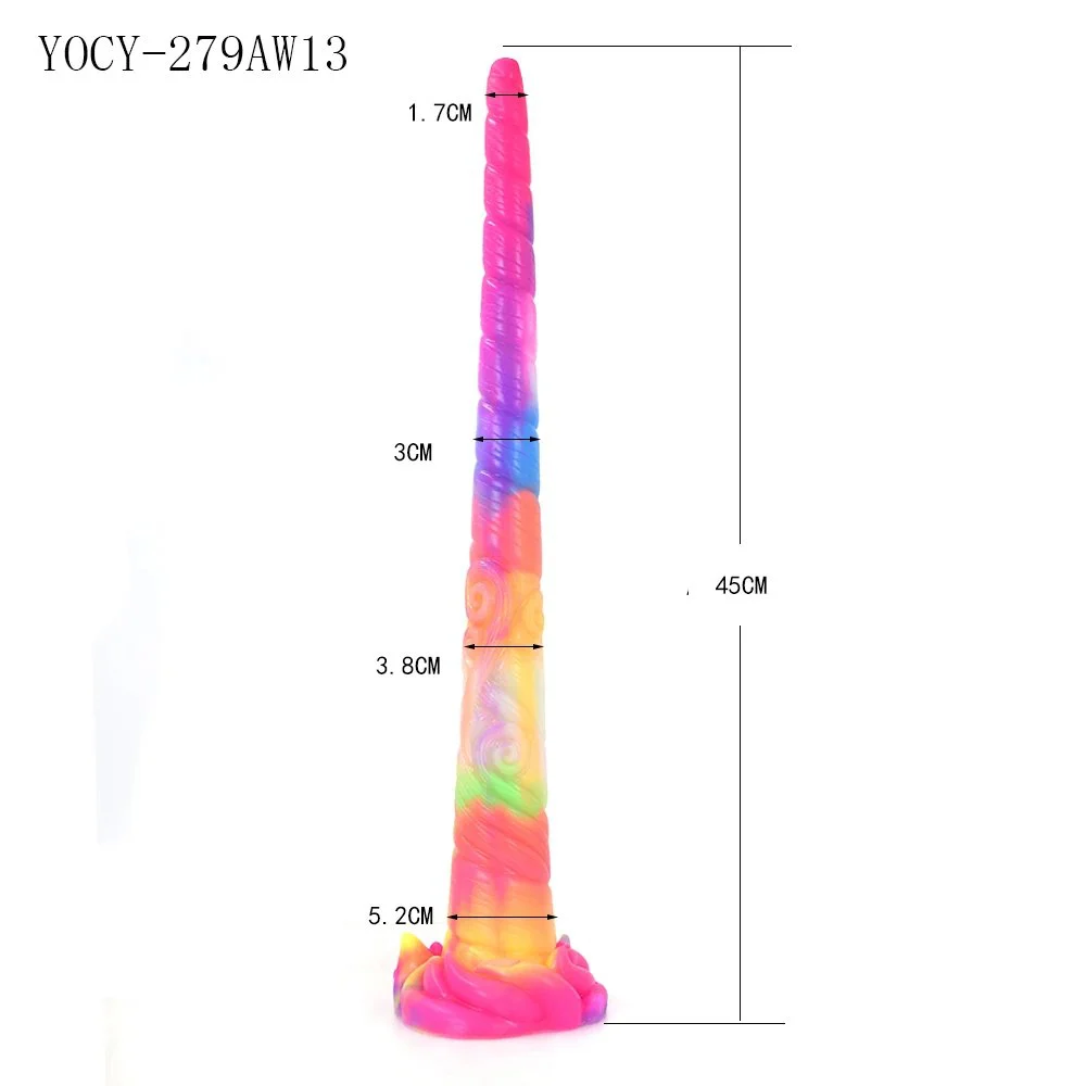 Super Long Glow in Dark Penis Silicone Flexible Curved Unicorn Realistic Dildos Anal Plug with Suction Cup for Women