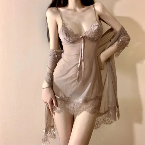 Sexy Lingerie Set Pure Desire Style Sling Lace Sheer Nightdress Women Seductive Sleepwear Nightgown Intimate Lingerie