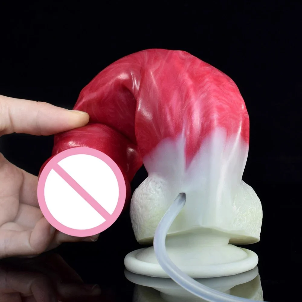 Thick Wolf Squirting Dildo Raw Meat Color Realistic Glans Raised Meridians Ejaculation Penis Masturbator Sex Toy for Women