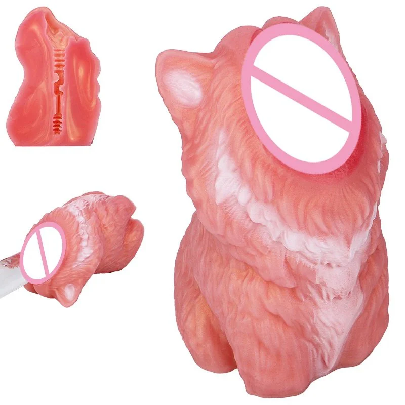 Body-Safe Pink White Fantasy cat Silicone Masturbator Cup Realistic Pocket Pussy Onahole Soft Male Stroker