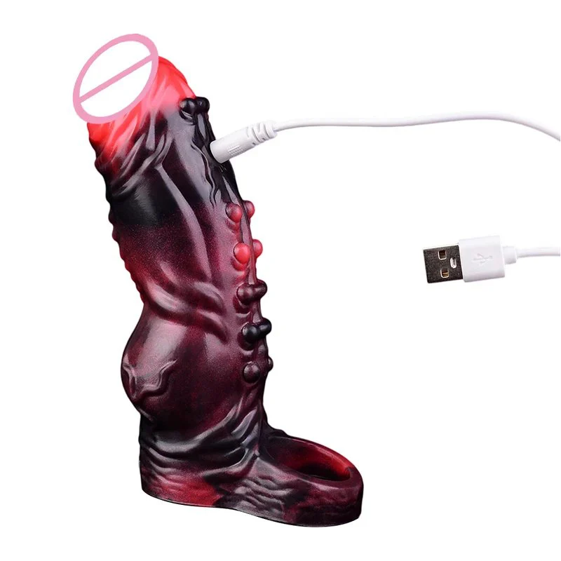 Effective Penis Lengthening Multi-frequency Vibrating Male Dildo Condom, Safe Silicone Material Double Stimulation Dildo Condom