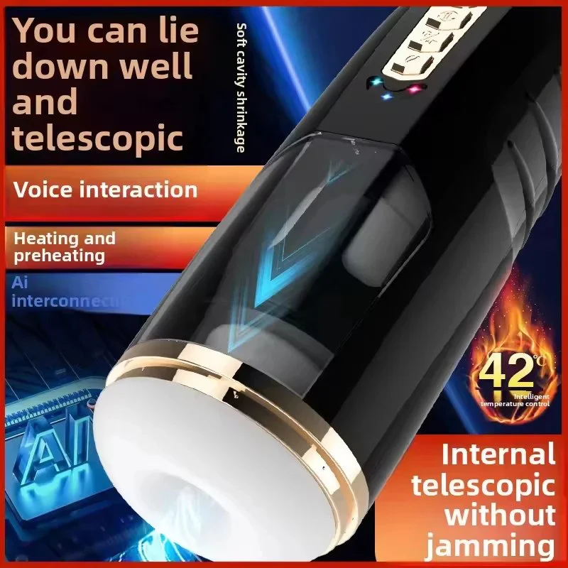 Automatic Voice Interaction Intelligence Aircraft Cup Adult Sex Toys Internal Expansion Clamp Suction Heating Masturbation Cup