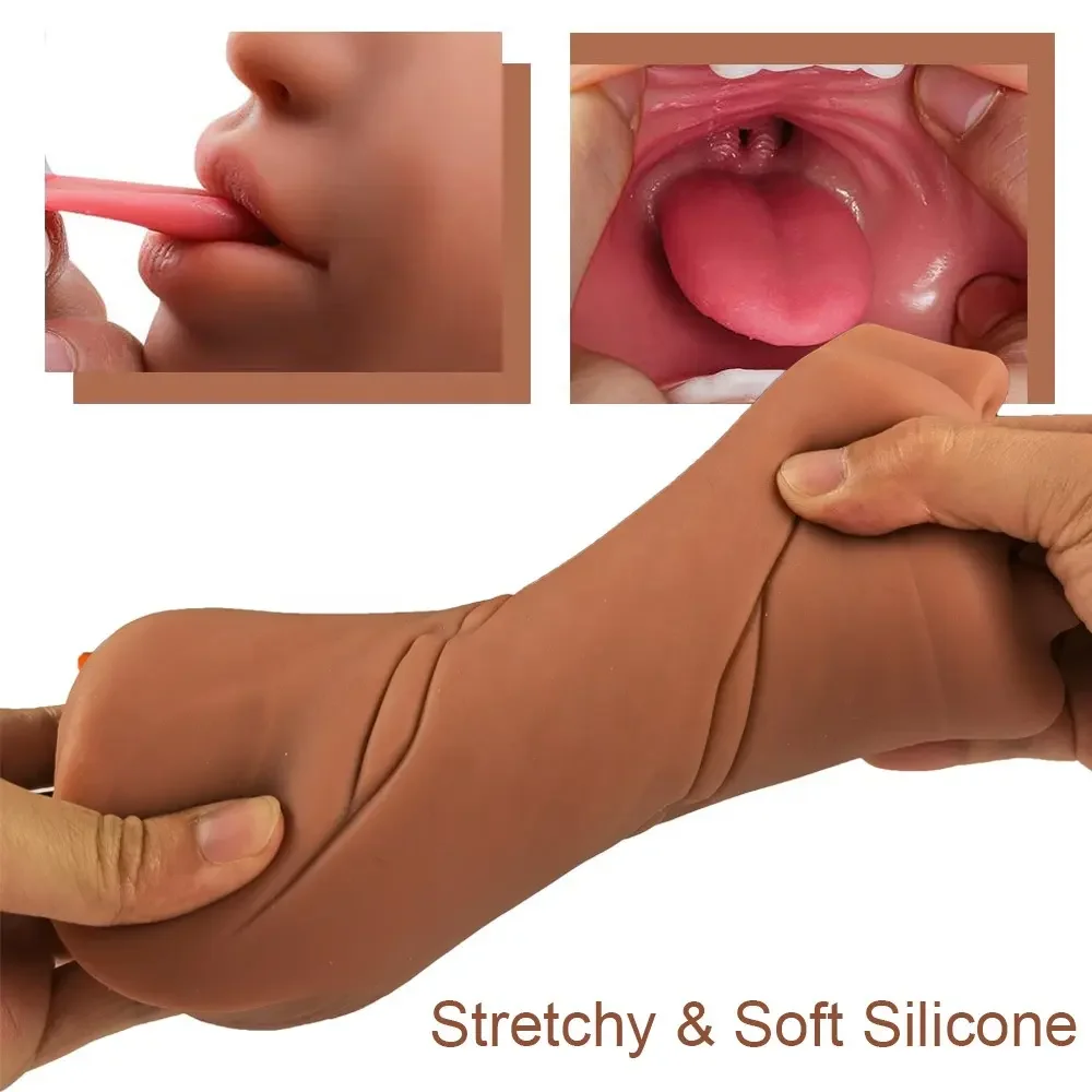 Realistic Oral Masturbation Cup Sex Toys for Men Wheat Color Deep Throat Elastic Odorless Airplane Cup