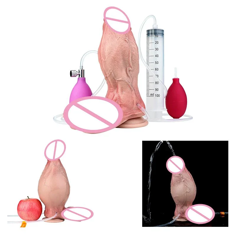 Thick Woman Soft Realistic Inflatable Squirting Masturbator Dildo Anal Dilator Squirting Cock Sex Toy for Adult Couple Pleasure