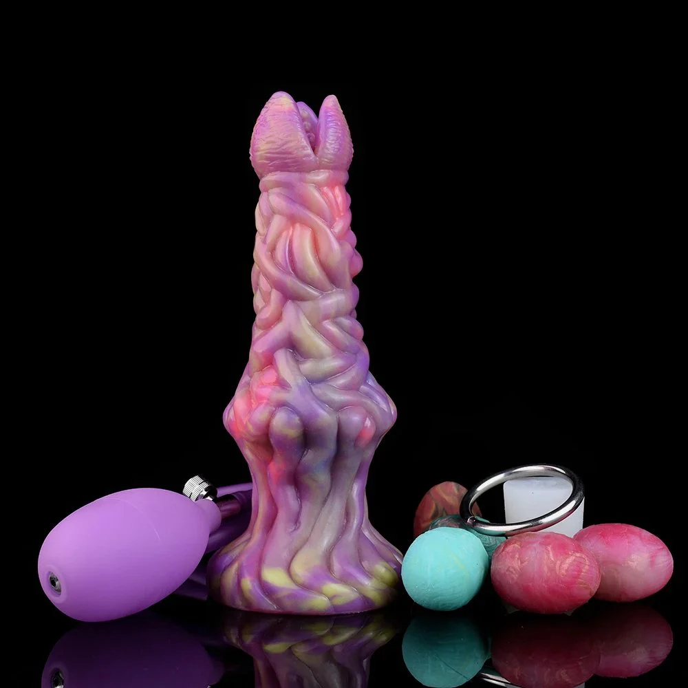 Ovipositor Dildo With Silicone Eggs Knotted Dildo with Hollow Tunnel Luminous Dildo Glow in the Dark