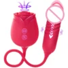 Adult Rose Vibrator 2 in 1 Love Egg Dildo Masturbator Licking Ball Retractable Rod Vibrator