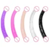 Lesbian Sex Products Double Headed Simulation Penis Elongated Transparent Silicone Dildo Masturbator