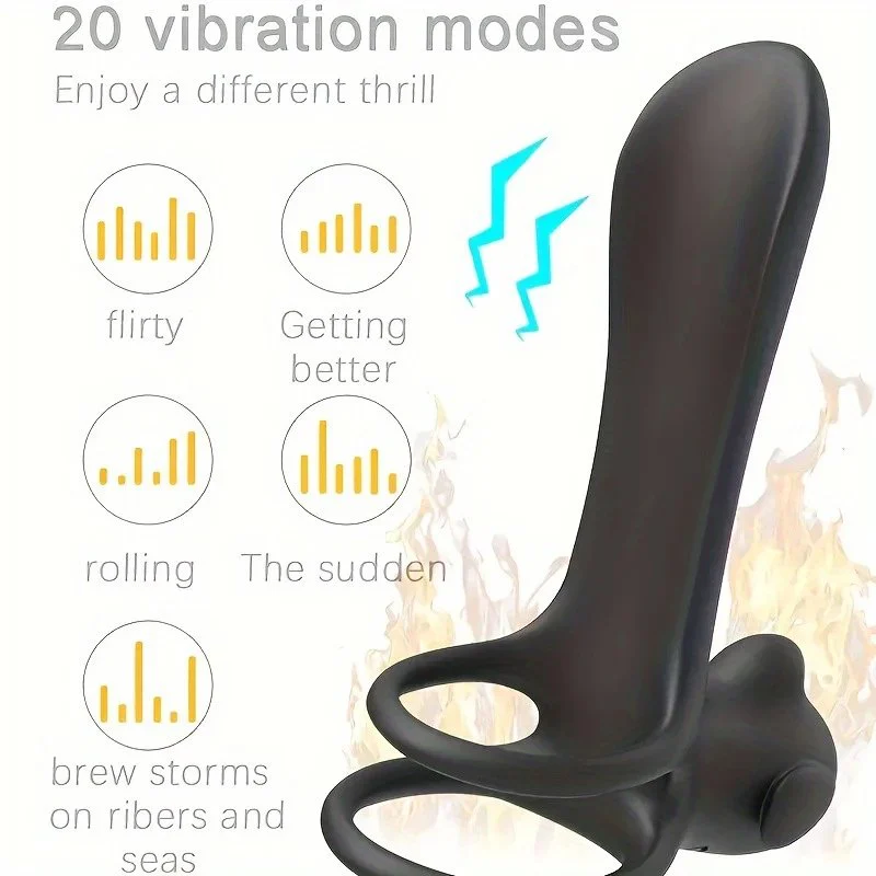 Dual-ring Penis Sleeve for Couples with Vibration and Ejaculation Delay Function Adult Sex Toy
