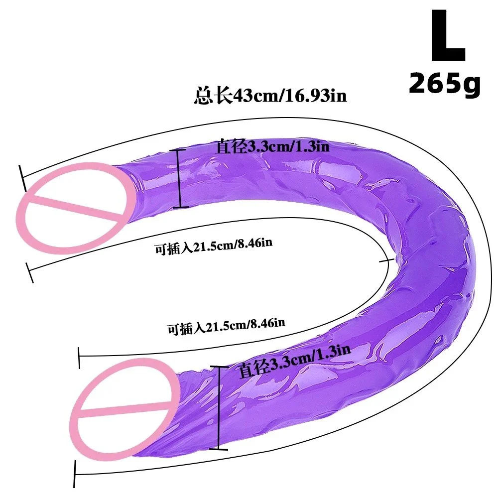 Adult Sex Products Double Headed Simulation Penis Elongated Transparent Silicone Dildo Masturbator Rod