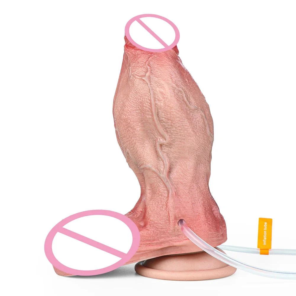 Thick Woman Soft Realistic Inflatable Squirting Masturbator Dildo Anal Dilator Squirting Cock Sex Toy for Adult Couple Pleasure