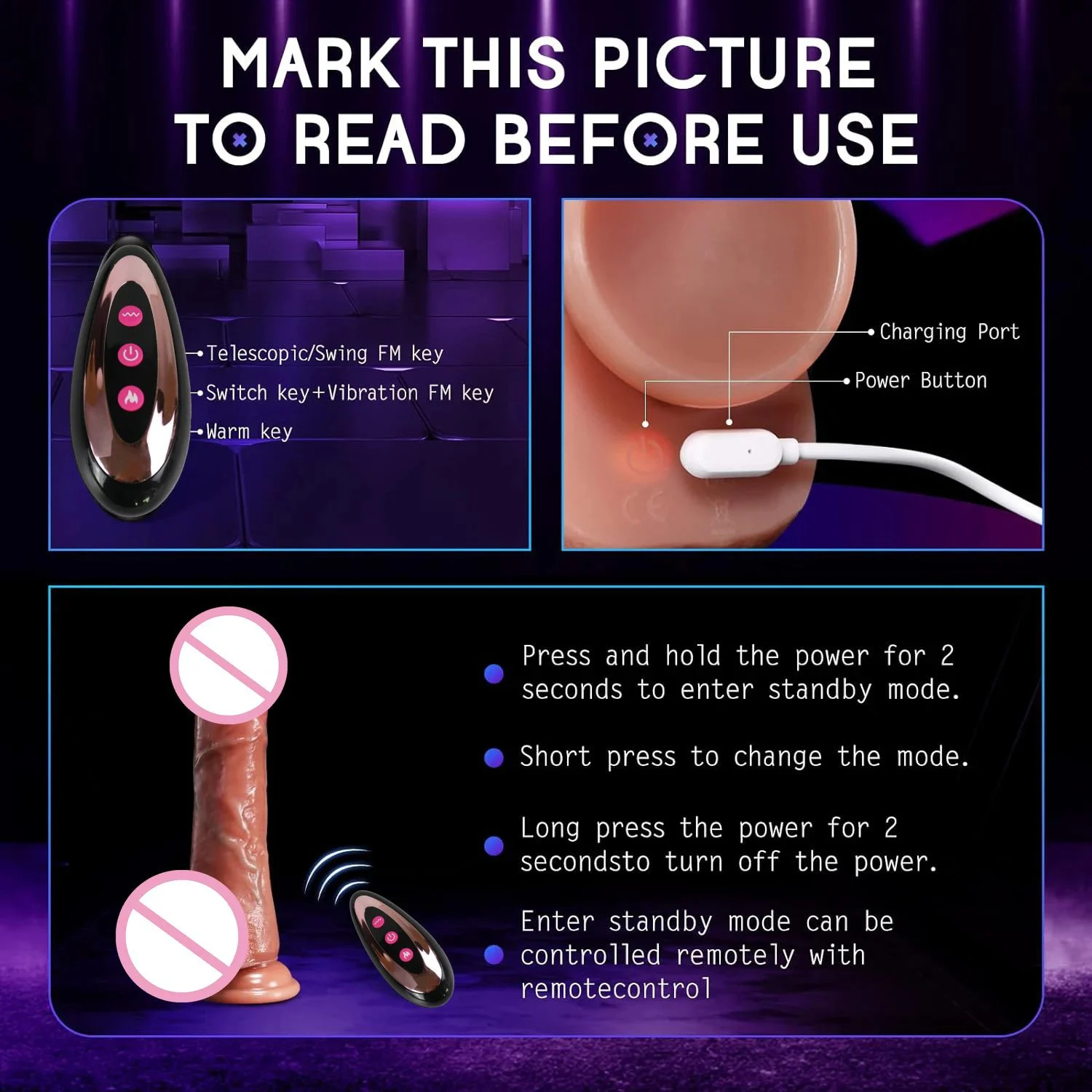 Remote Control Thrusting Dildo Sex Toys Heating Vibrating G-Spot Stimulation Realistic Vibrator Dildos