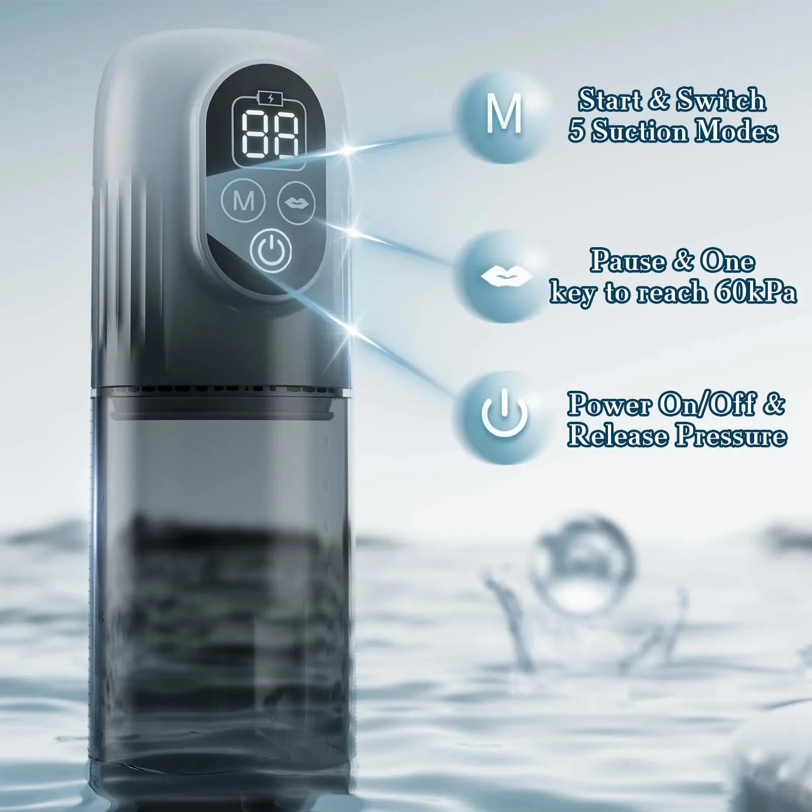 Electric Male Masturbator Water Penis Pump LCD Display Automatic Vacuum Hydro Pump Soft TPE Material Sex Toy