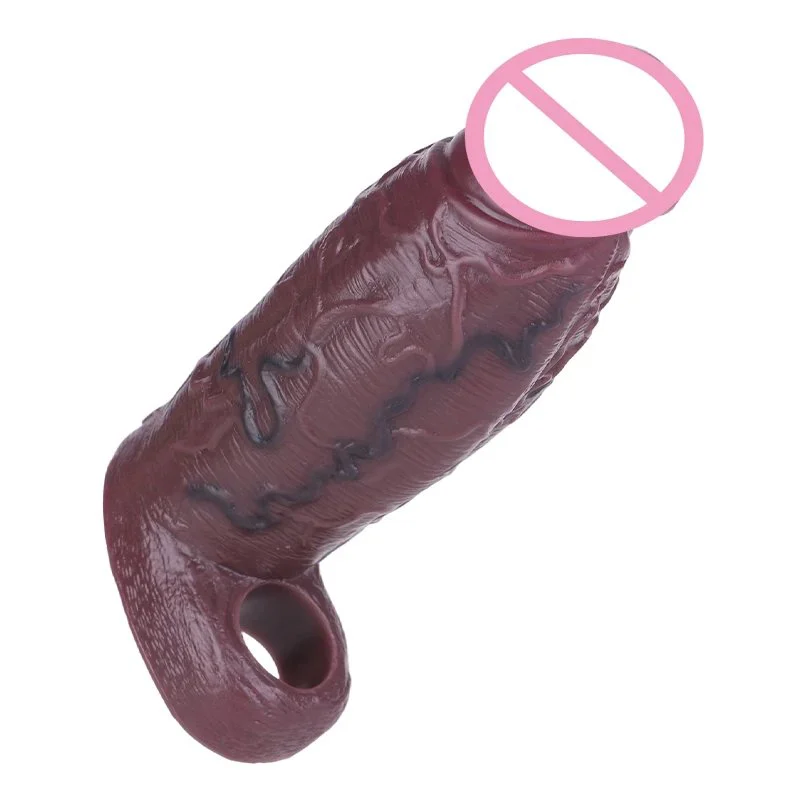 Male Penis Extender Made From Medical-grade Silicone Easy-to-wear Dark Brown Penis Sleeve Intense Sensation Experience