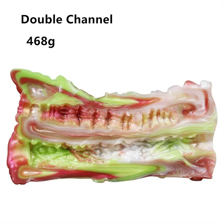 Liquid Silicone Double Channel Vaginal Anal Masturbation Cup Monster Male Masturbator