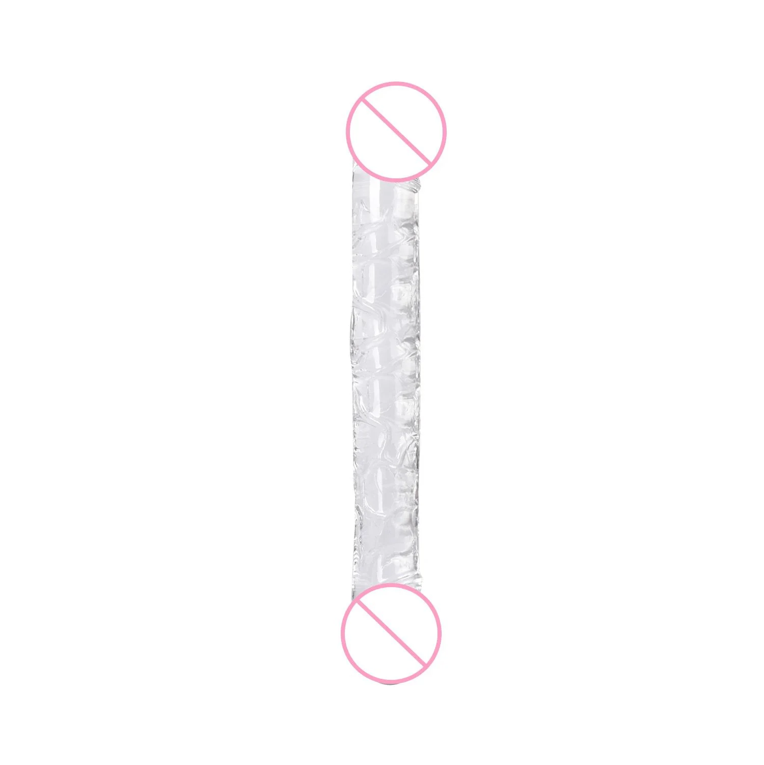 Adult Sex Products Double Headed Simulation Penis Elongated Transparent Silicone Dildo Masturbator Rod