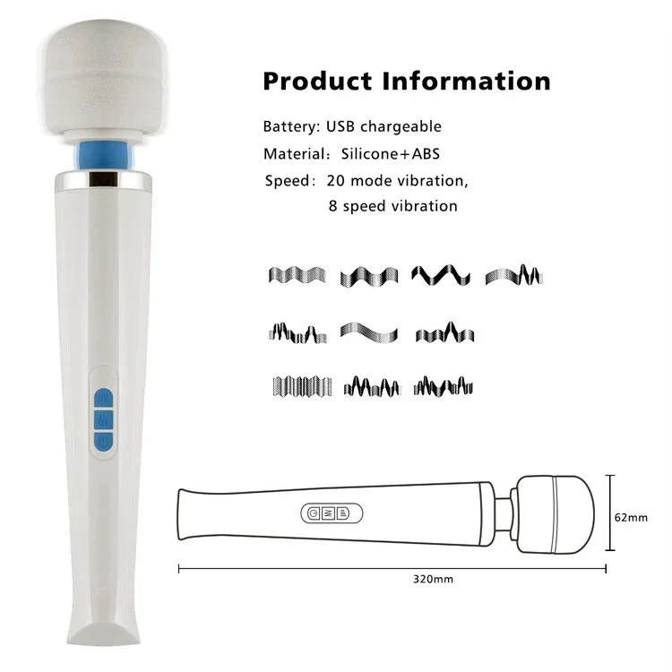 Adult Sex Toys USB 20 Speed Powerful White Big Size Full Body AV Wand Massager Vibrator