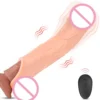 Male Wearing Remote Control Dick Enlargement Vibrating Penis Cover Soft Dildos Silicone Condom