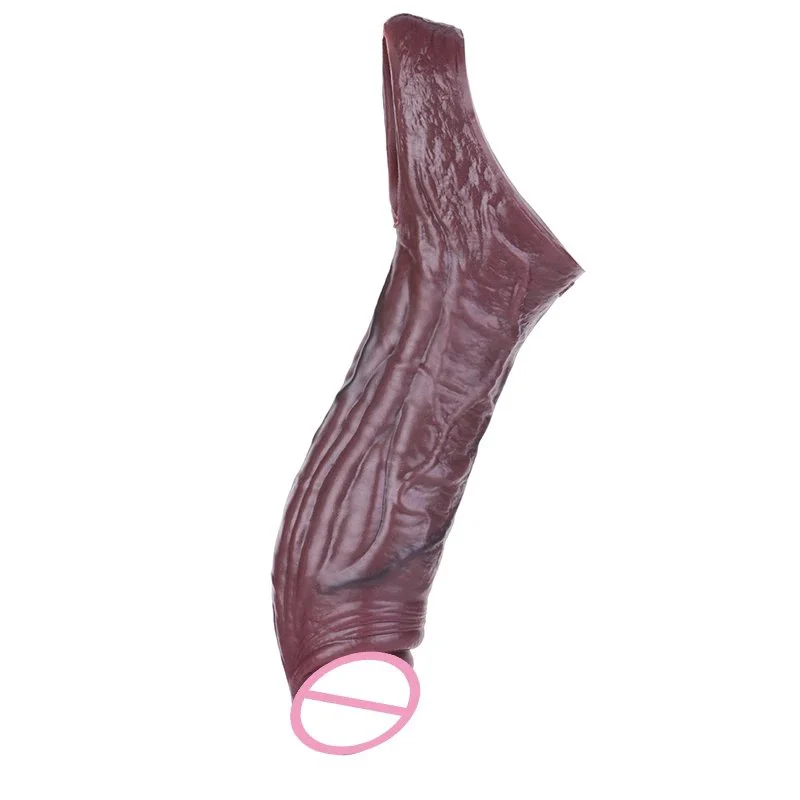 Medical-grade Silicone Penis Sleeve Safe and Soft Brown-black Male Penis Extender Effectively Increases Length