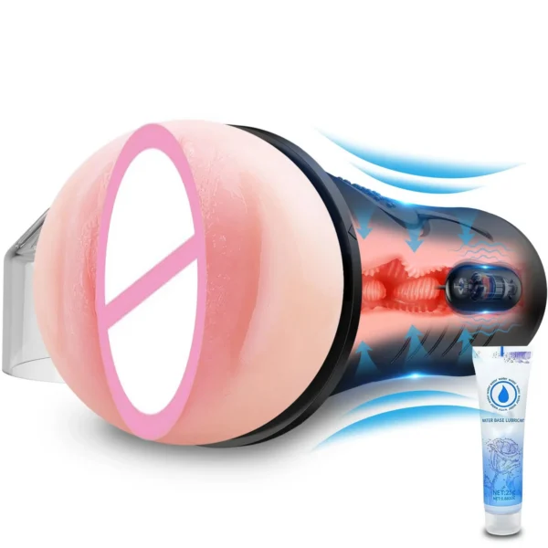 Vibrating Male Masturbator Squeezable Pocket Pussy Lifelike Textured Vagina Masturbation Cup 7.5 Depth Plump Soft
