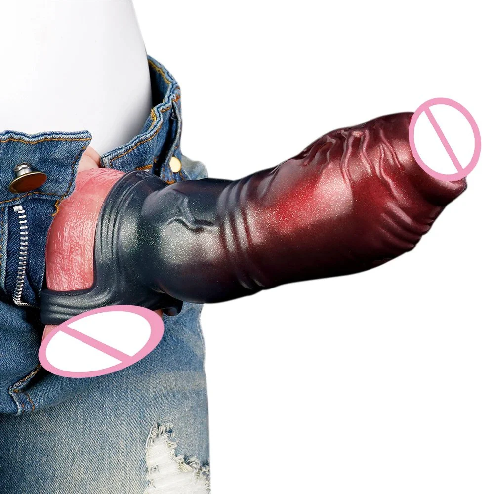 Monster Penis Sleeve Black Warrior Enlarged Open Penis Condom Penis Enlargement Male Soft Dildo Condom Extender Sex Toys