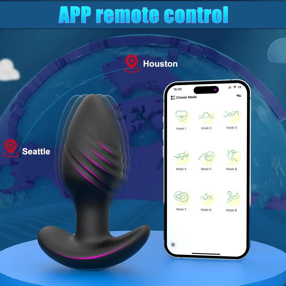Black Rotating Anal Plug Prostate Massager with Multi-Frequency Vibration for Men and Women Gay Men Included Anal Sex Toys