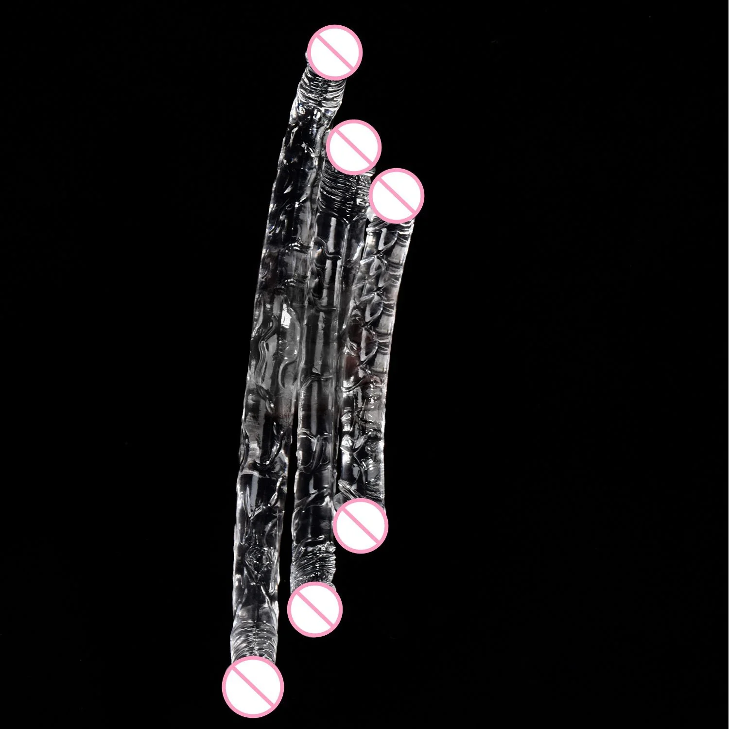 Adult Sex Products Double Headed Simulation Penis Elongated Transparent Silicone Dildo Masturbator Rod