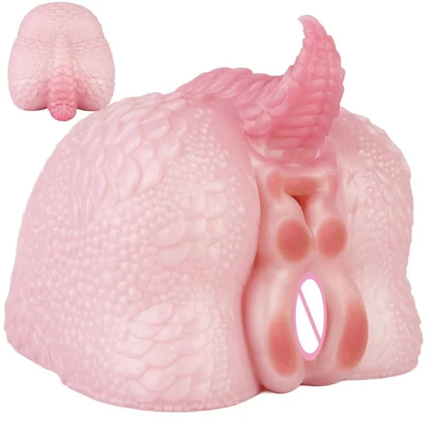 Simulation Animal Buttock Inverted Mold Silicone Fantasy Dragon Male Masturbator Pocket Penis Stroker Dual Channel Sex Toy