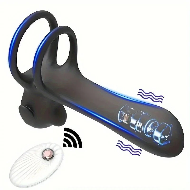 Dual-ring Penis Sleeve for Couples with Vibration and Ejaculation Delay Function Adult Sex Toy
