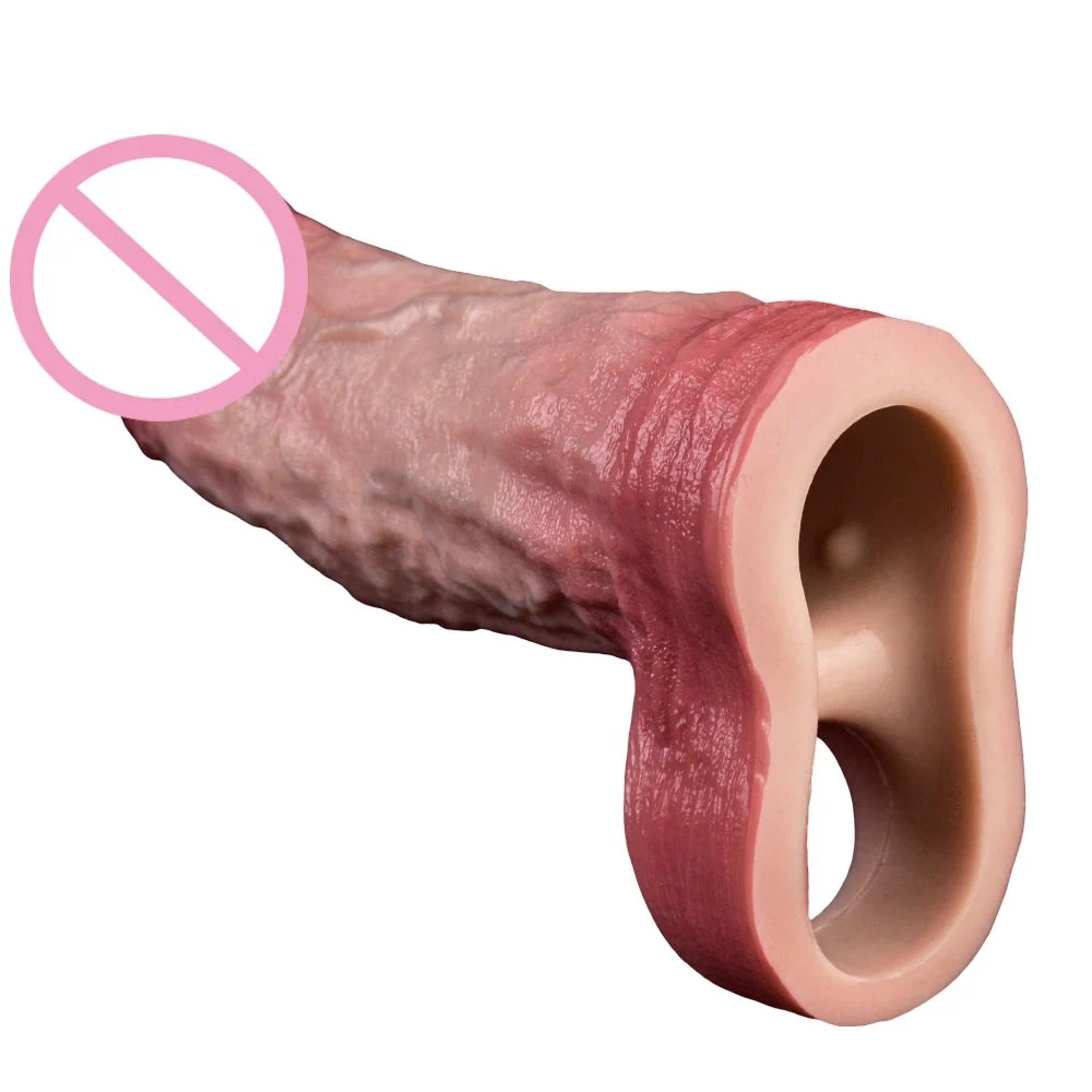 New Silicone Realistic Skin Color Male Penis Extender Effective Penis Size Enlargement Vibrating Dildo Cover for Men