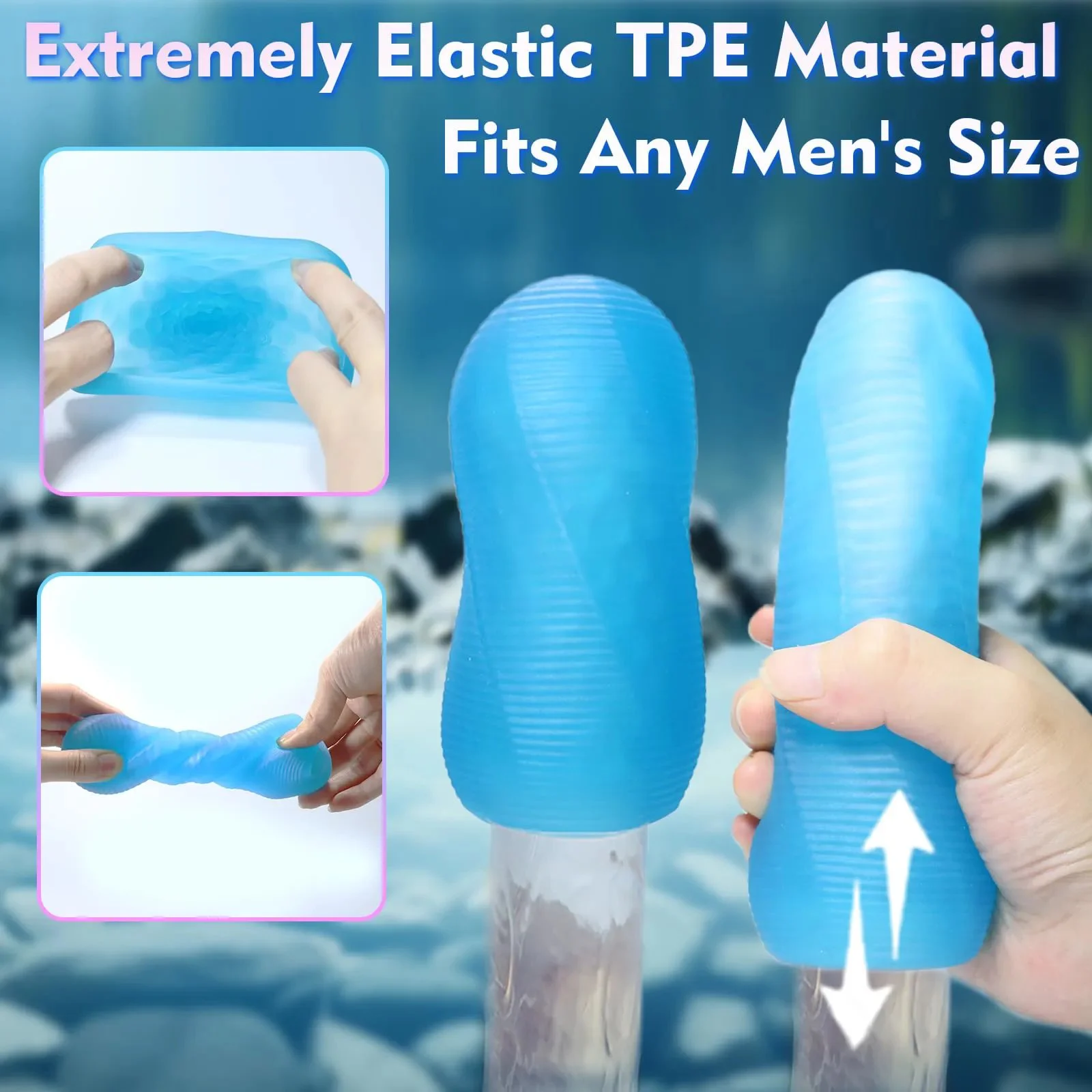 Male Masturbator Adult Sex Toy-Waterproof Ultra-Soft Stretchy for Penis Stroker Spinning Textured Design Pocket Storage