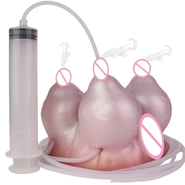 Male Masturbator with Water-injection Feature Includes Syringe for Intense Stimulation Silicone Masturbator