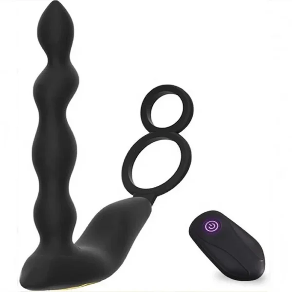 Silicone Wireless Remote Control 10-Frequency Anal Plug Double Penis Ring With Prostate Massage Vibrator for Men