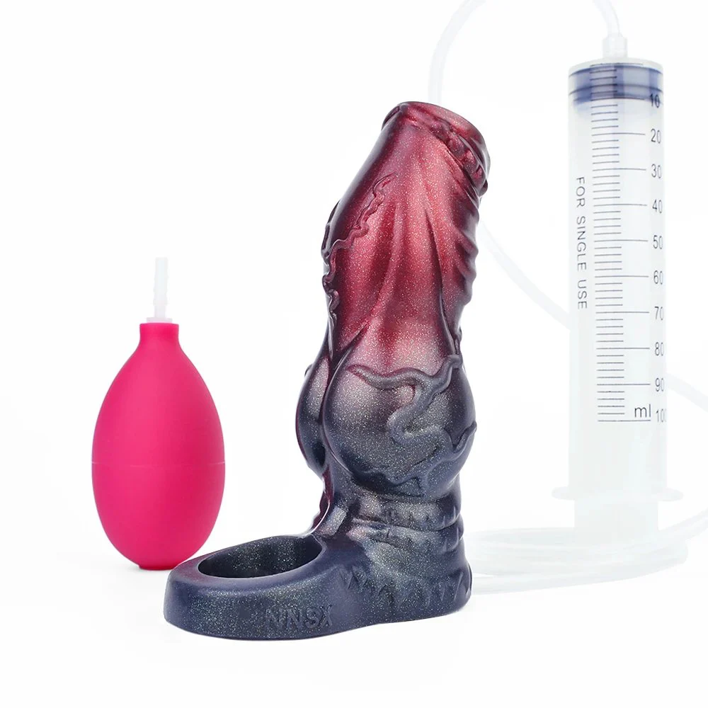 Penis Enlargement Sleeve New Soft Silicone Can Spray Water Fantasy Huge Dildo Male Penis Enlarger Couple Sex Toys
