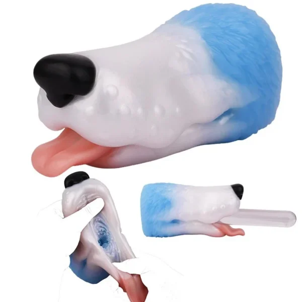 Soft Dog Head Male Masturbator Cup Fantasy Animal Pocket Pussy Male Stroker Realistic Pussy Male Adult Animal Sex Toy for Men